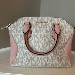 Michael Kors Pink and Cream Satchel with Gold Hardware